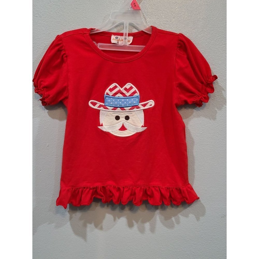 Smock Monkey Shirt Girl's 3T Red Ole Miss Rebels Applique Graphic Football Fall